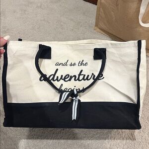 Adventure Begins Canvas Tote Bag - Black and White
